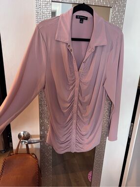 INC International Concepts Blush Pink Ruched Front Button-Down Shirt